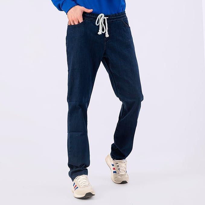 بنطلون رجالي كاجوال بخصر مطاطي ورباط، قصة مريحة